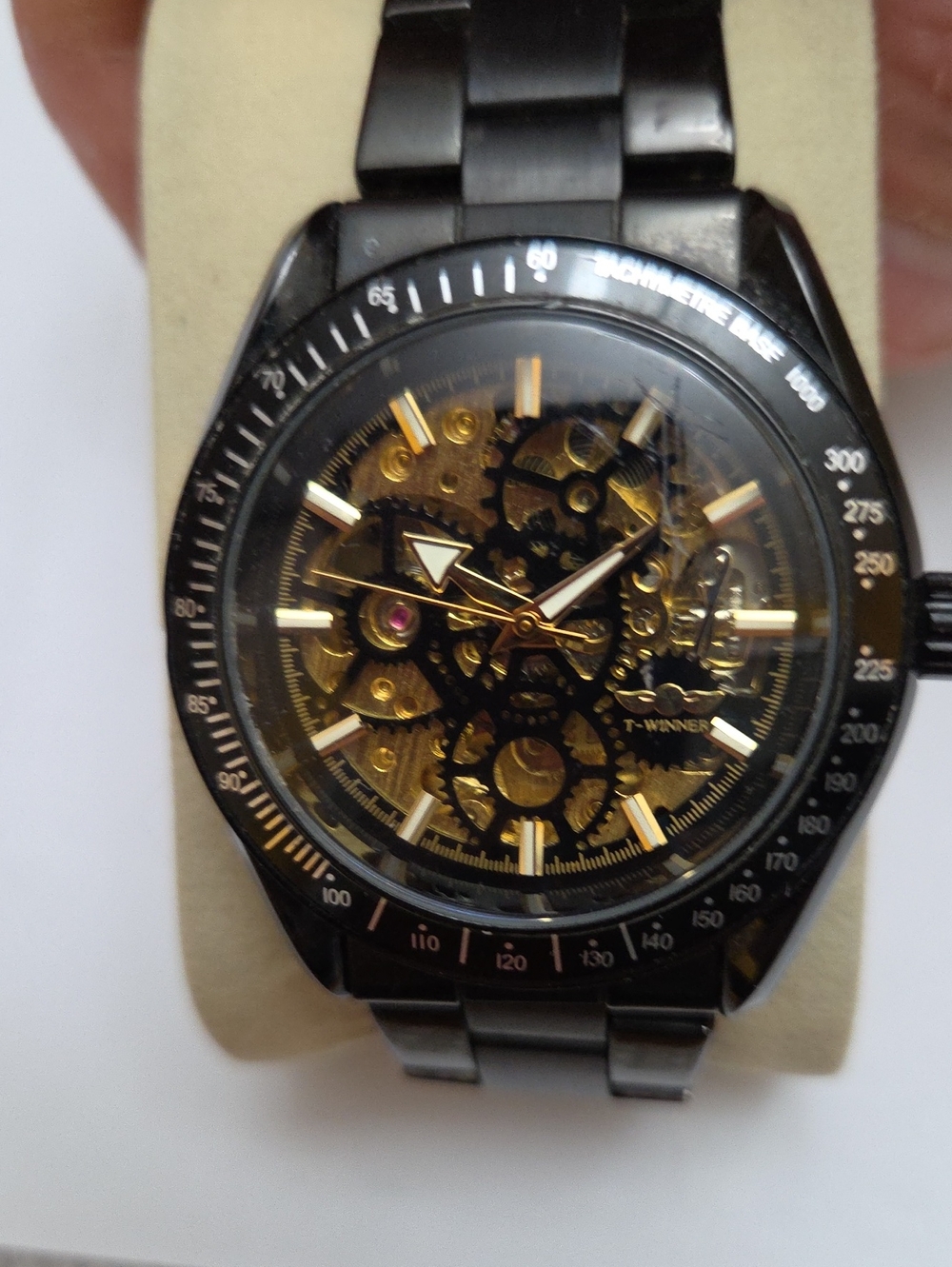Automatic Men’s Black and Gold Skeleton Mechanical Watch